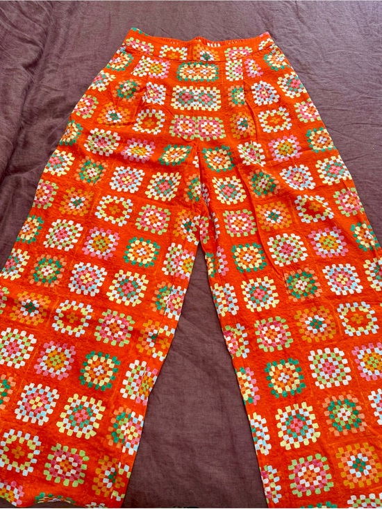 Rachel Antonoff Pants - Rachel Antonoff Orange Wide-Leg Crochet Print Pants